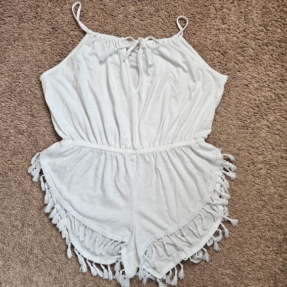 Victoria's Secret Pants - Victoria's Secret Romper Womens S Petite White Tassel Beach Cover Up Fringe Boho
